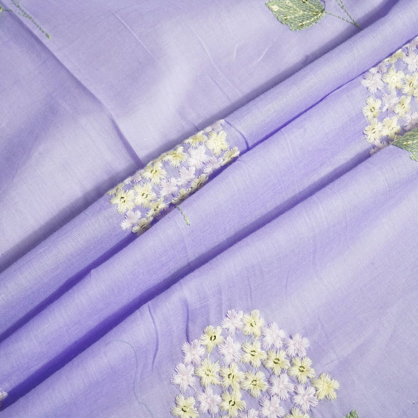 Purple Sequins Thread Embroidery Chanderi Fabric WI-24495