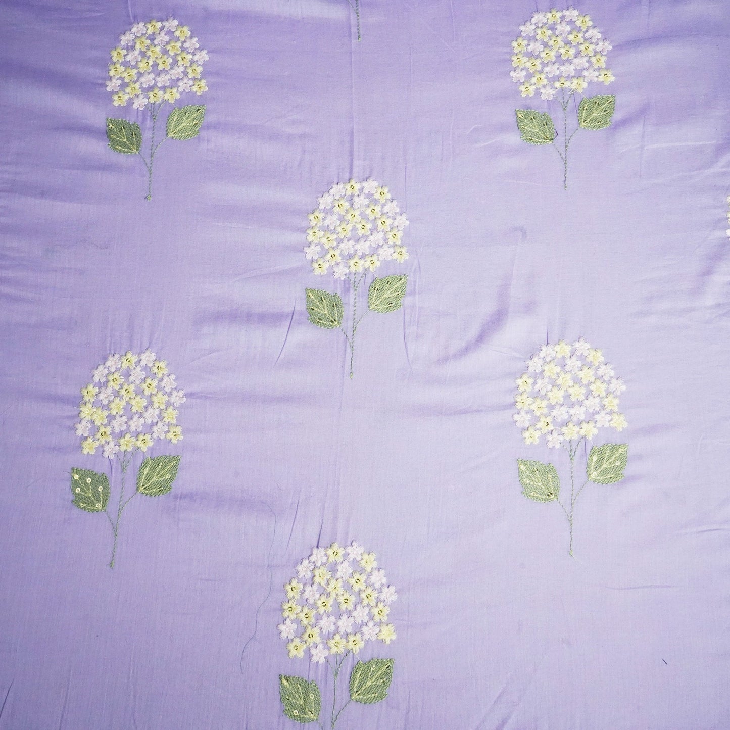 Purple Sequins Thread Embroidery Chanderi Fabric WI-24495