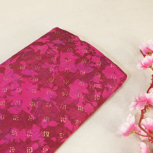 Magenta Foil Print Mulmul Fabric NC-24582