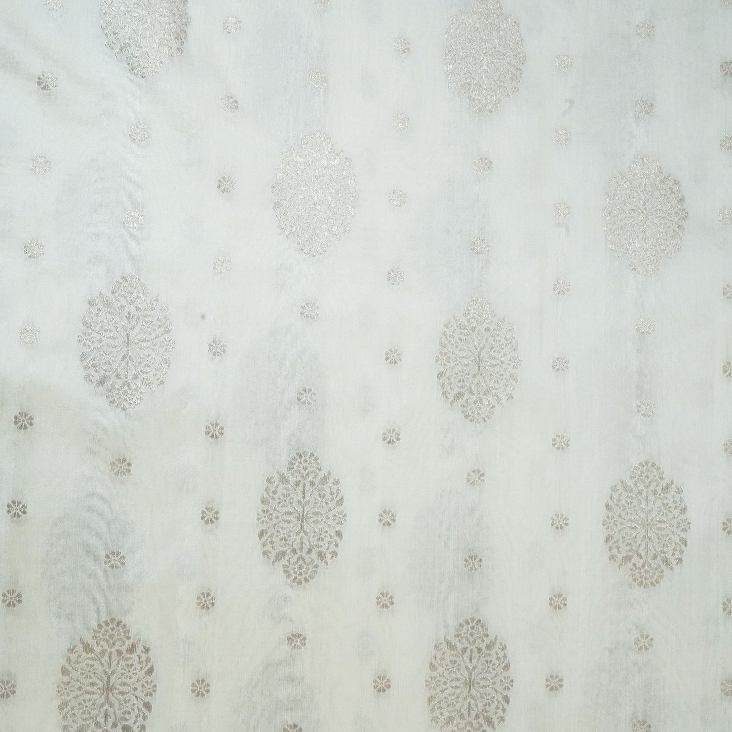 Cream & Silver Dyeable Kadua Buti Chiniya Silk Fabric MS-24606