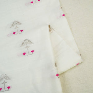 Cream Dyeable Mina Kari Kadua Buti Chiniya Silk Fabric MS-24611