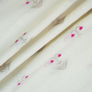 Cream Dyeable Mina Kari Kadua Buti Chiniya Silk Fabric MS-24611