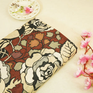Brown Floral Print Linen Fabric RM-24617