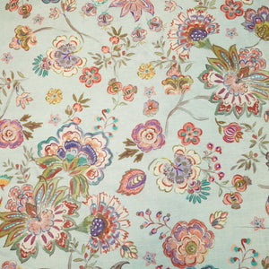 Sea Green Floral Print Linen Fabric RM-24622