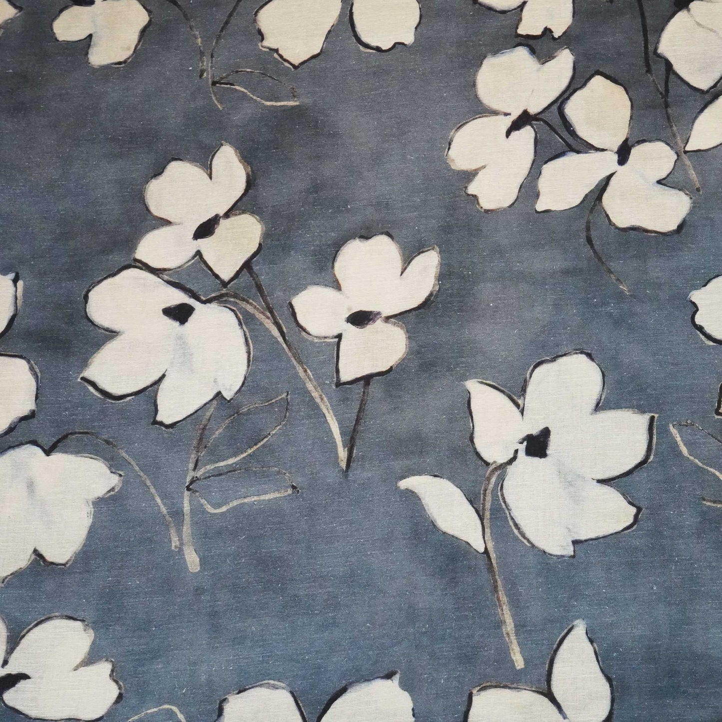 Grey Floral Print Linen Fabric RM-24626