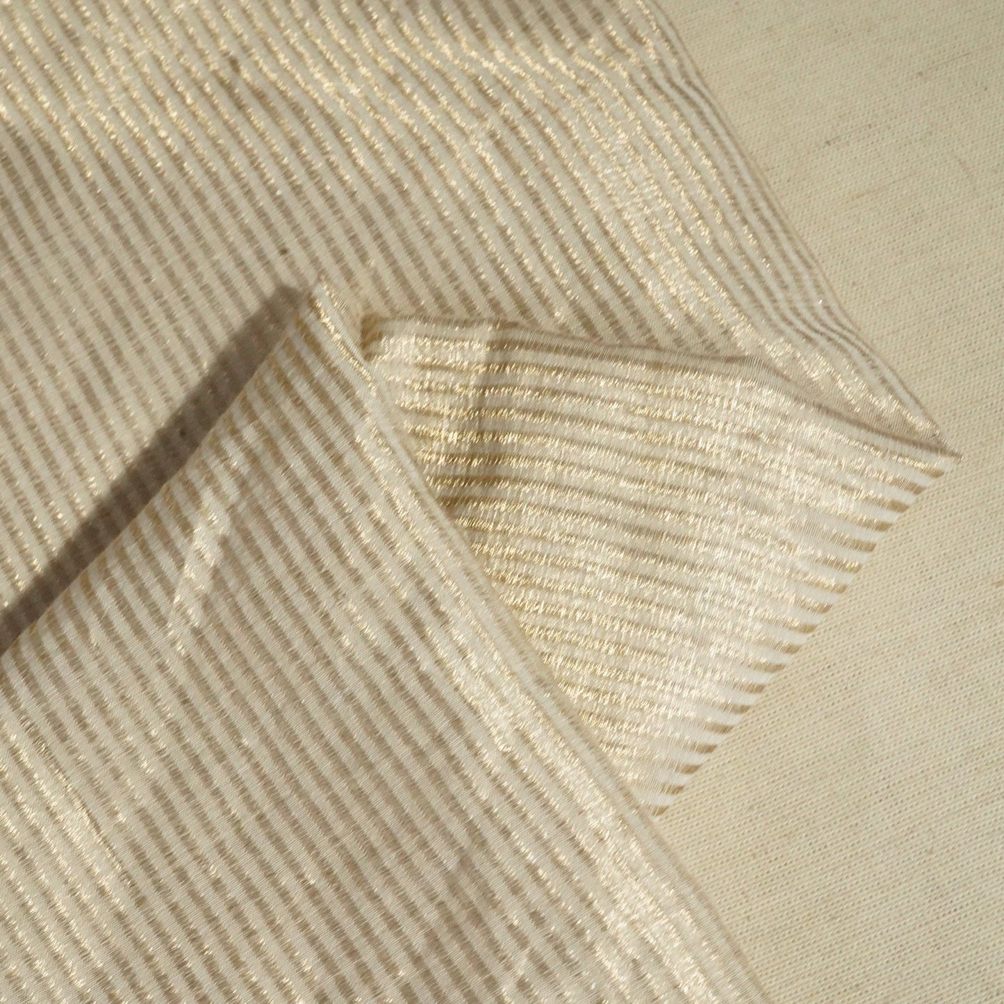 Cream & Golden Stripes Pure Cotton Silk Fabric YF-24633