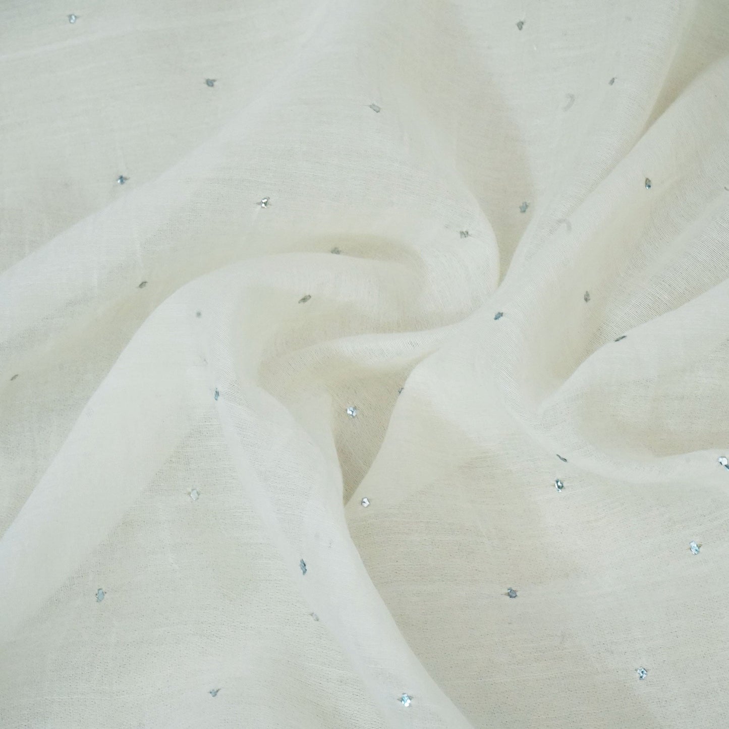 Off White Mukaish Work Thread Embroidery Chanderi Fabric SNS-24650