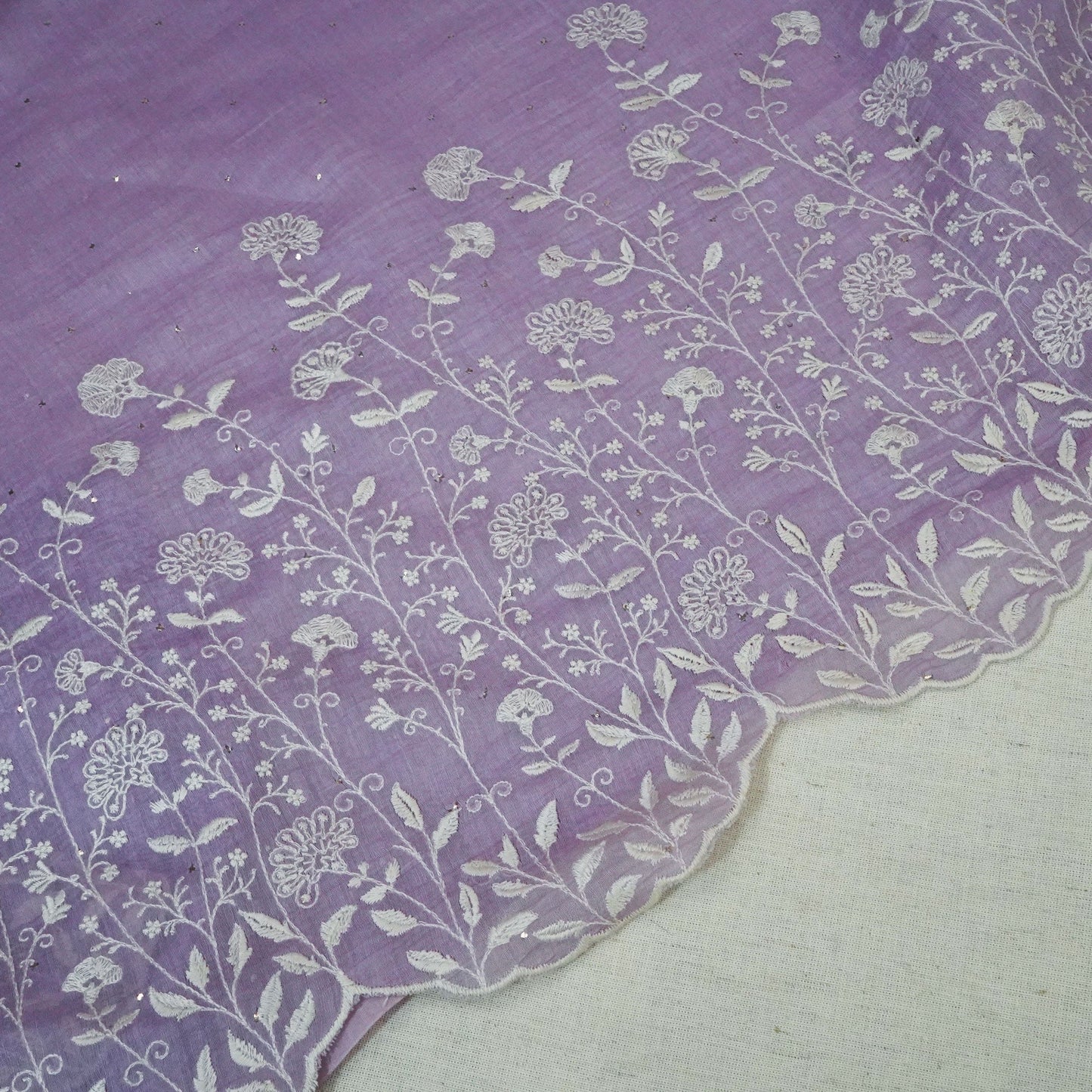 Lavender Mukaish Work Thread Embroidery Chanderi Fabric SNS-24651