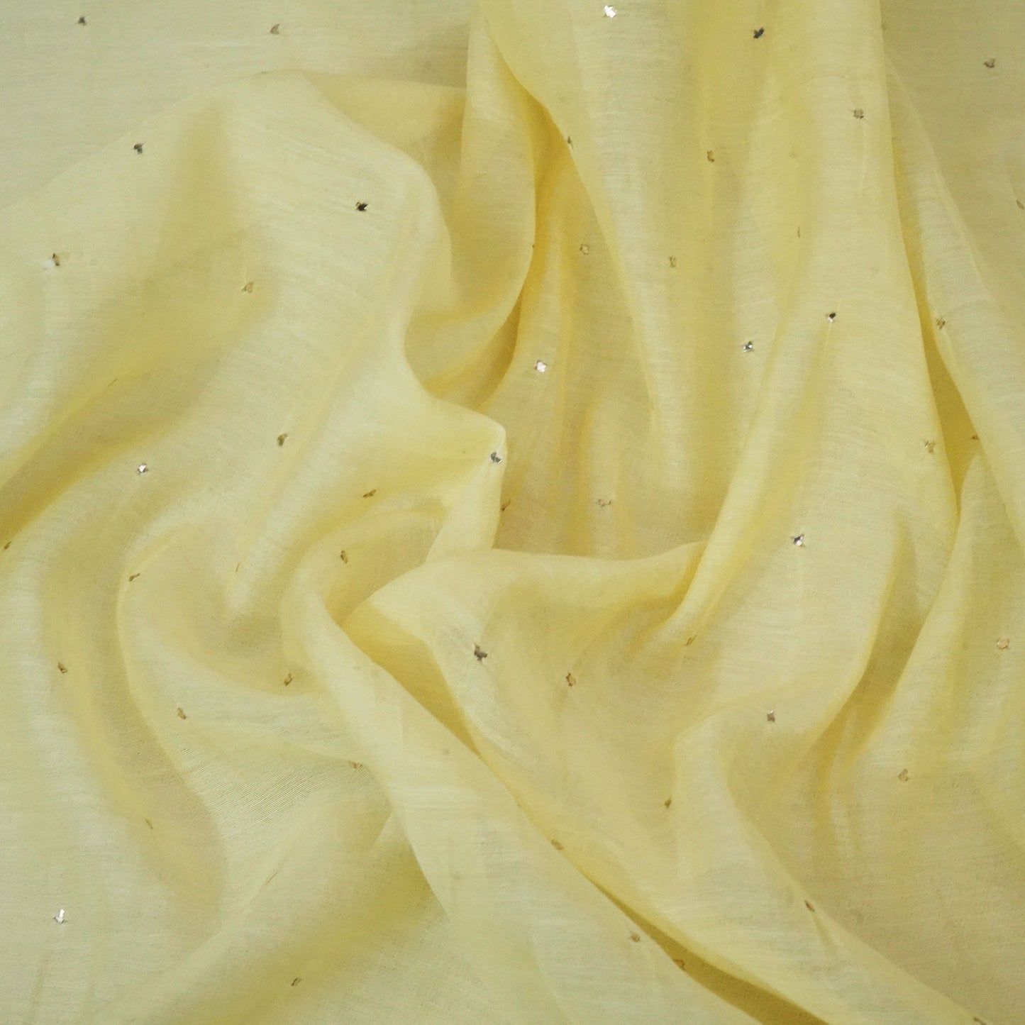 Light Yellow Mukaish Work Thread Embroidery Chanderi Fabric SNS-24654