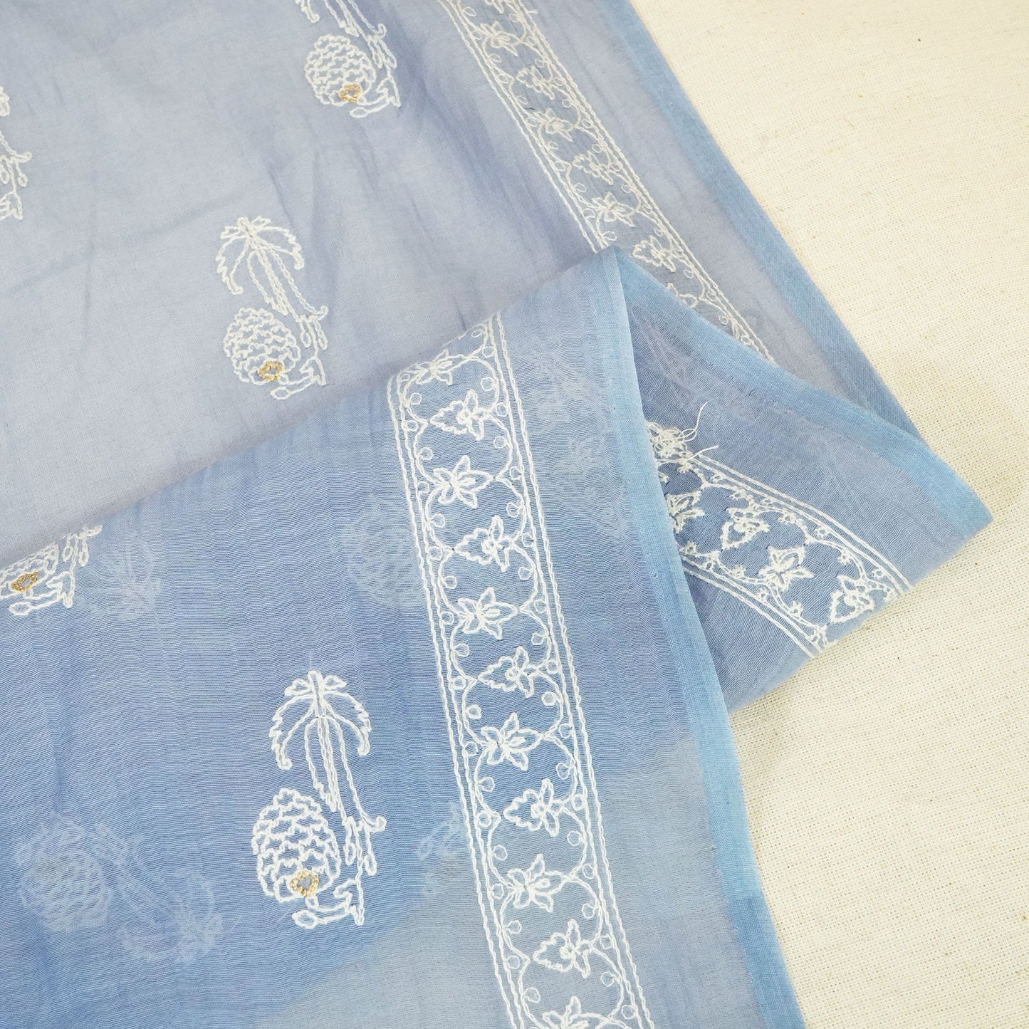 Dark Grey Floral Thread Embroidery Chanderi Fabric SNS-24655