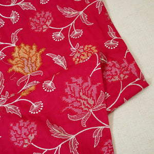 Magenta Cross Stitch Floral Thread Embroidery Mulmul Chanderi Fabric WI-24659