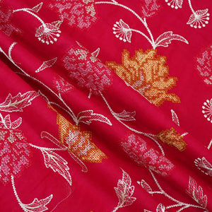 Magenta Cross Stitch Floral Thread Embroidery Mulmul Chanderi Fabric WI-24659