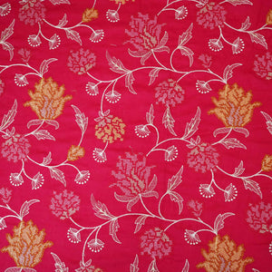 Magenta Cross Stitch Floral Thread Embroidery Mulmul Chanderi Fabric WI-24659