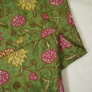Green Cross Stitch Floral Thread Embroidery Tissue Fabric WI-24660
