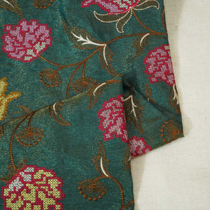 Dark Green Cross Stitch Floral Thread Embroidery Tissue Fabric WI-24662