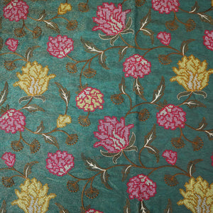 Dark Green Cross Stitch Floral Thread Embroidery Tissue Fabric WI-24662