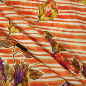Mustard & Brown Floral Print Muslin Fabric GT-24676