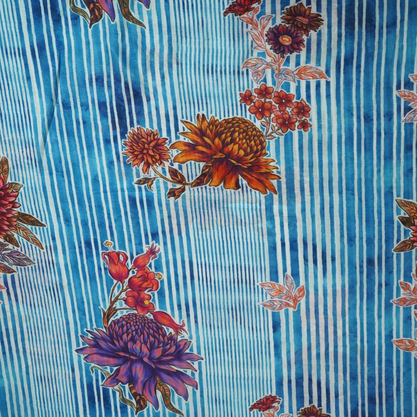 Blue & Purple Floral Print Muslin Fabric GT-24677
