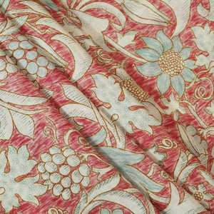 Brick Red Handpainted Floral Print Muslin Fabric GT-24679