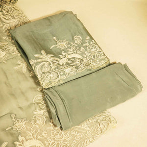Grey Embroidery (Top-Organza,Bottom-Crepe,Dupatta-Organza) Organza Suit Set JDS-24688