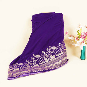 Royal Blue Border Work Cutdana Velvet 9000 Fabric SC-28250 - TradeUNO