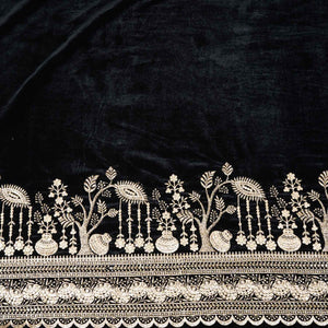 Black Border Work Cutdana Velvet 9000 Fabric SC-28252 - TradeUNO
