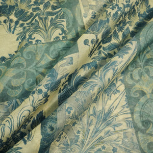 Blue & Grey Floral Patch Print Chanderi Fabric GT-25309