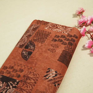 Dark Brown Floral Print Chanderi Fabric GT-25310