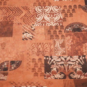 Dark Brown Floral Print Chanderi Fabric GT-25310