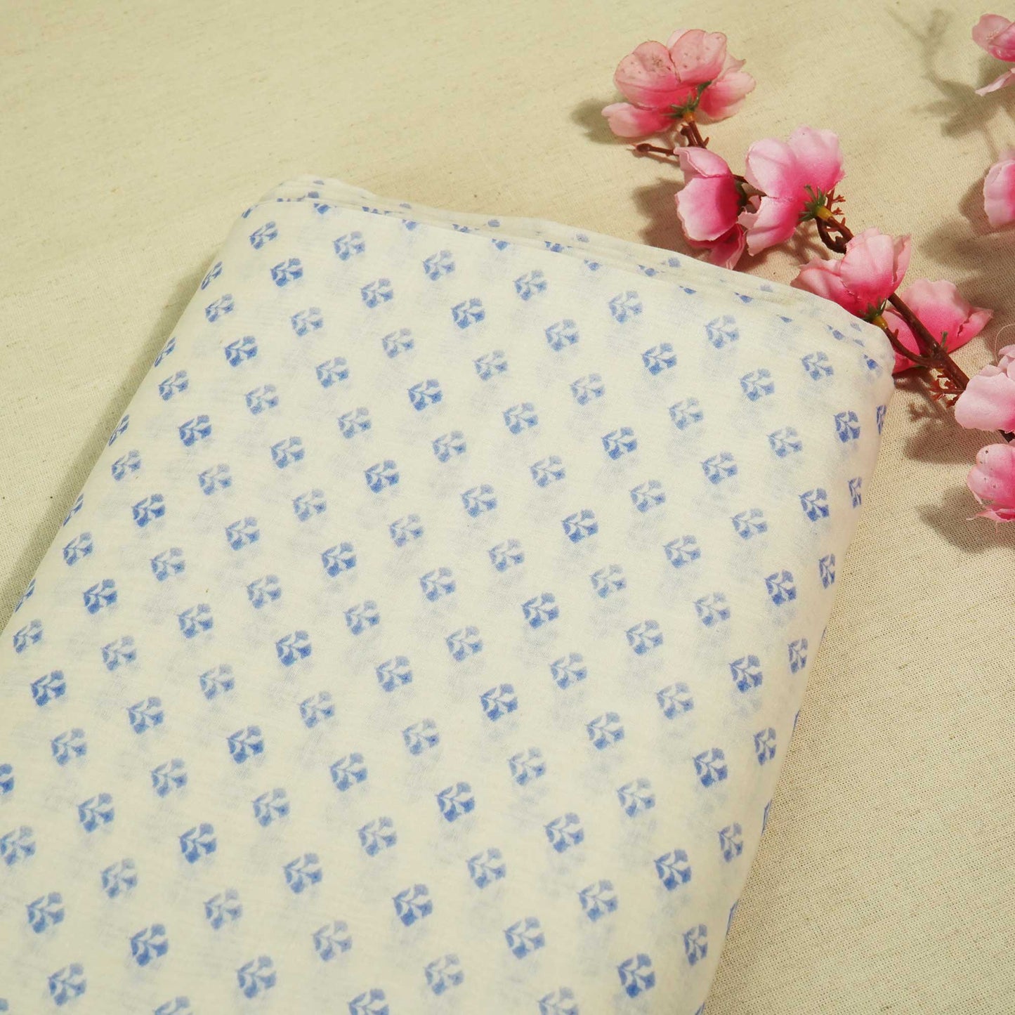 White Floral Print Chanderi Fabric GT-25318