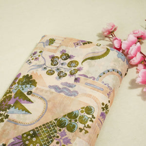 Peach Abstract Print Chanderi Fabric GT-25323