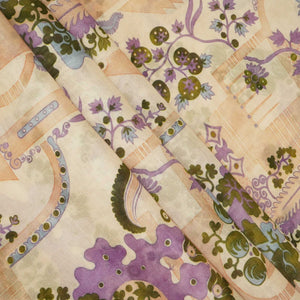 Peach Abstract Print Chanderi Fabric GT-25323