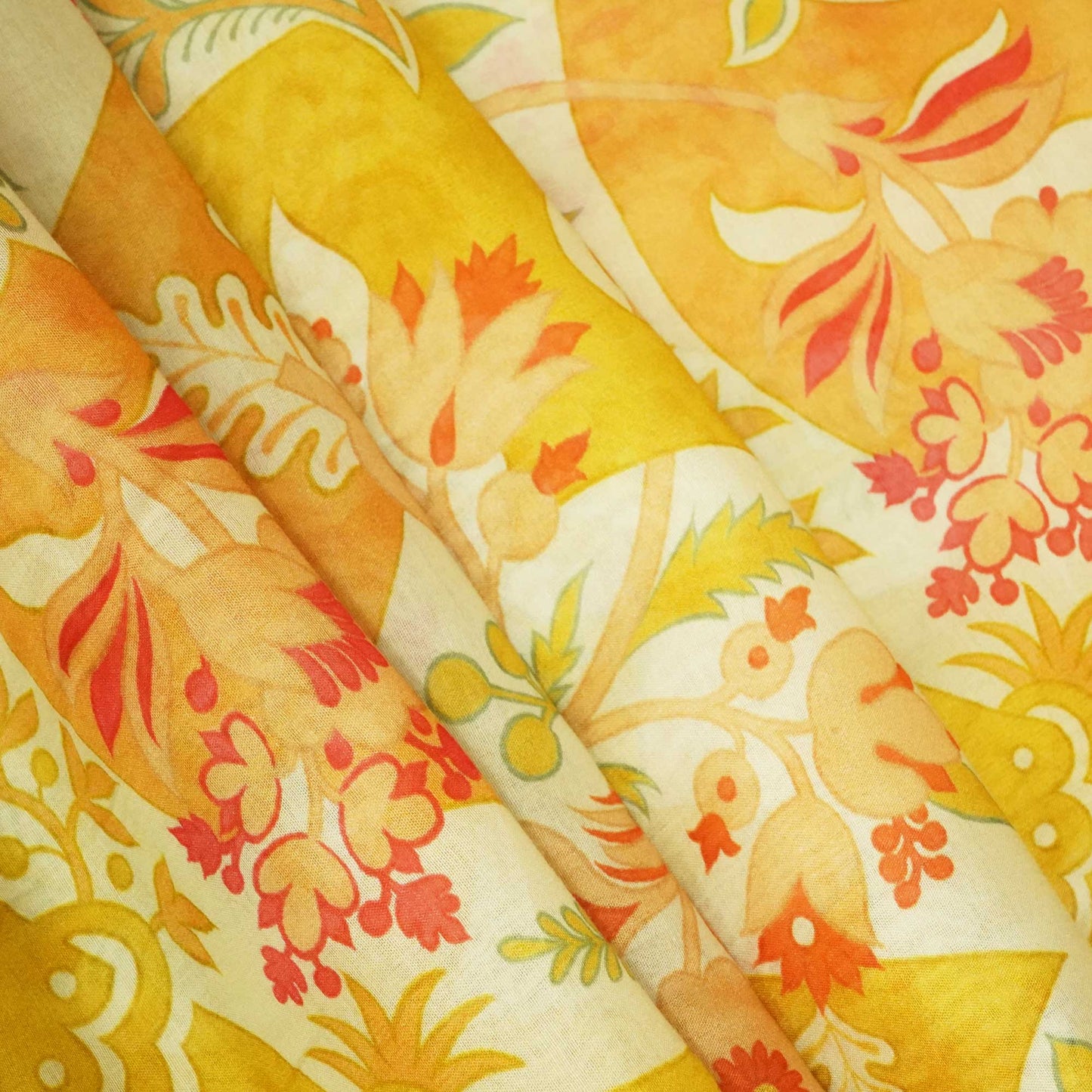 Mustard Yellow Floral Print Chanderi Fabric GT-25336
