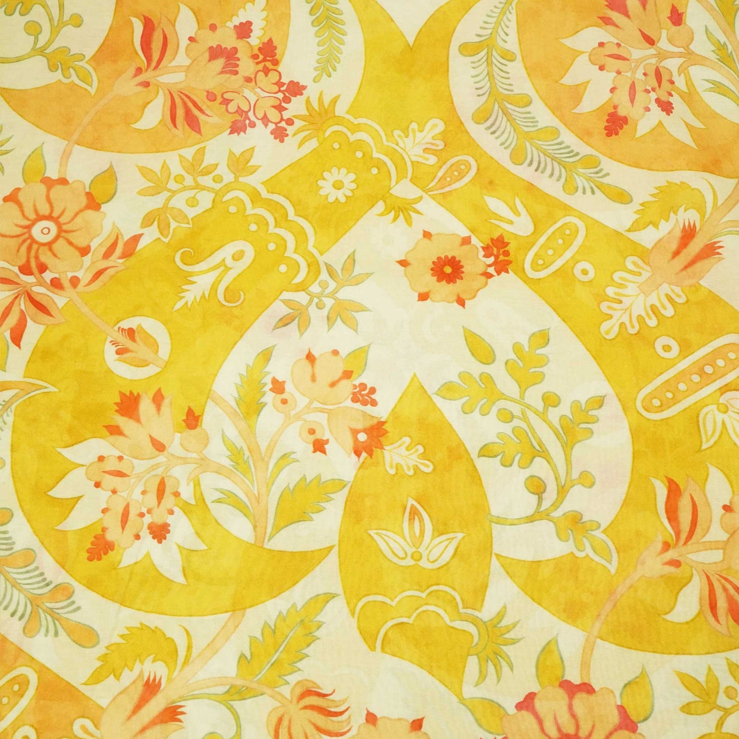 Mustard Yellow Floral Print Chanderi Fabric GT-25336