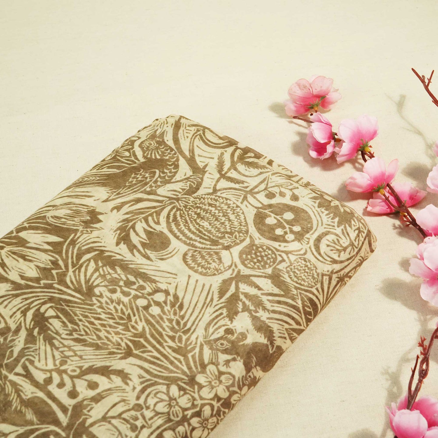 Brown Tropical Print Chanderi Fabric GT-25339