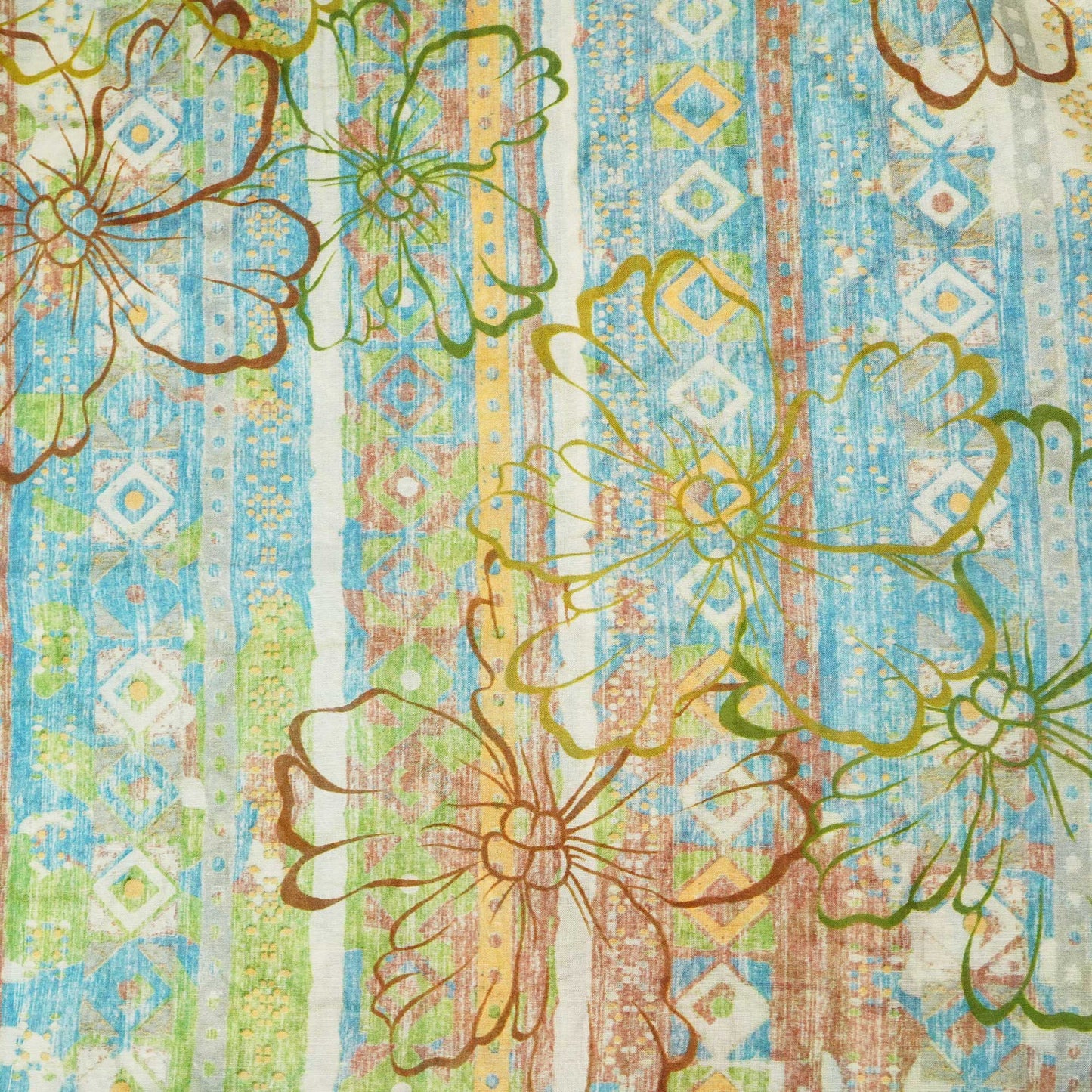 Blue & Multicolor Floral Print Chanderi Fabric GT-25342