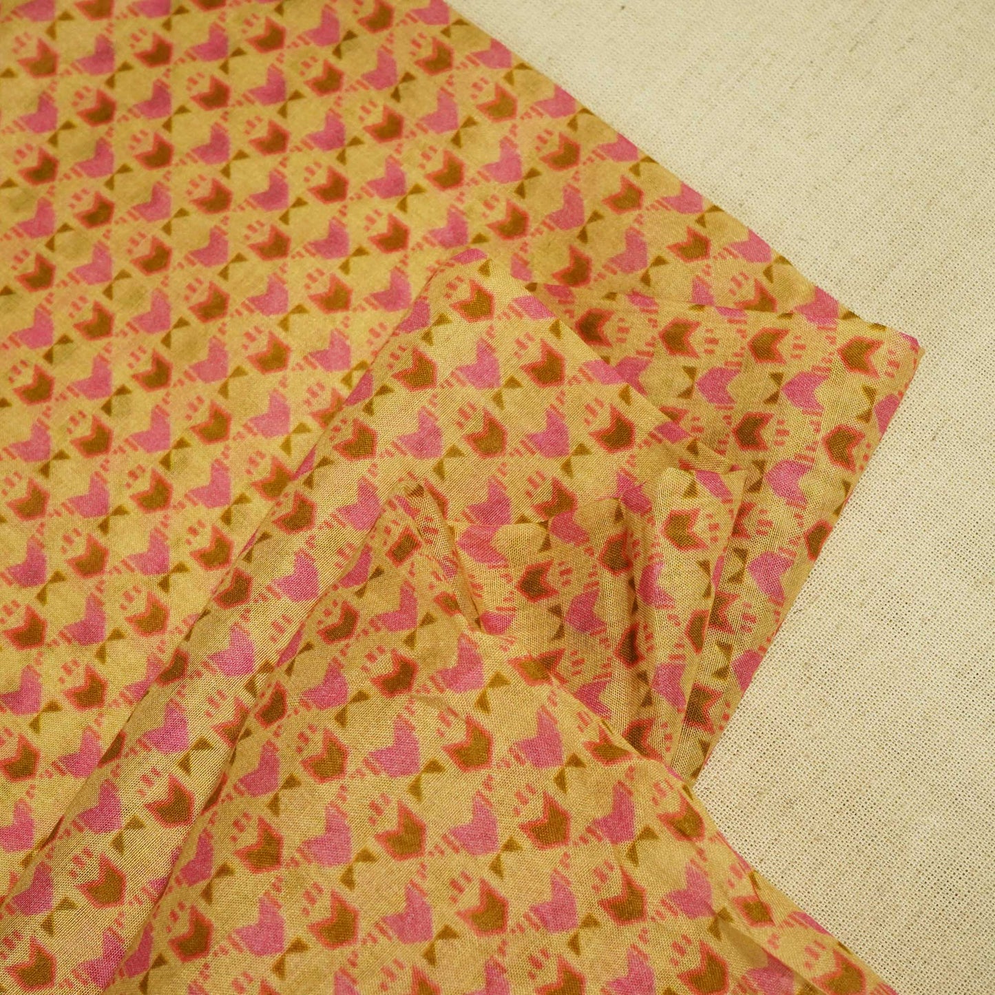 Orange & Pink Geometrical Print Chanderi Fabric GT-25343