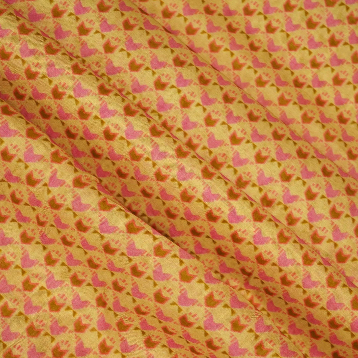 Orange & Pink Geometrical Print Chanderi Fabric GT-25343