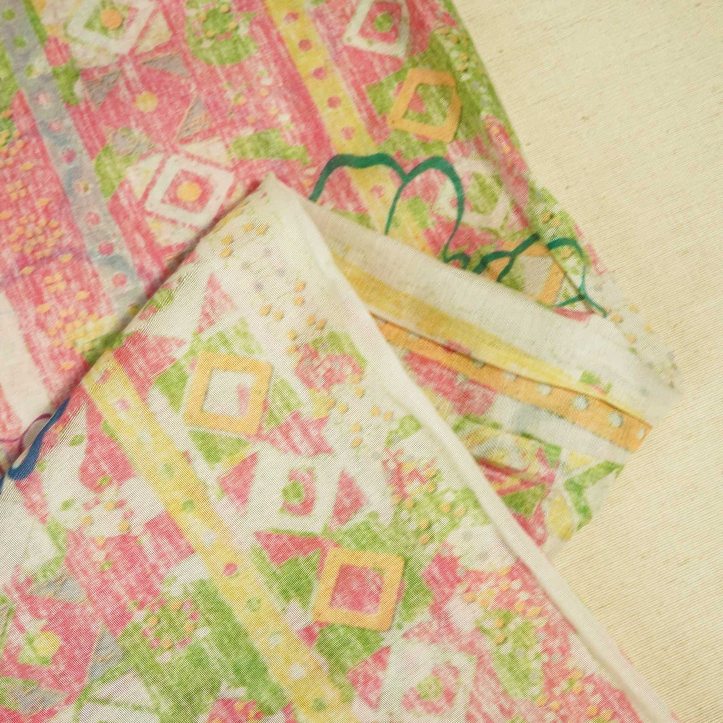 Pink & Multicolor Floral Print Chanderi Fabric GT-25344