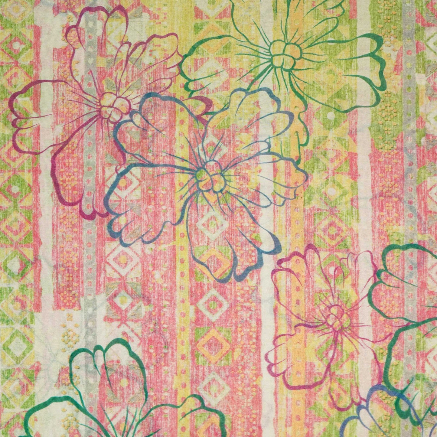 Pink & Multicolor Floral Print Chanderi Fabric GT-25344