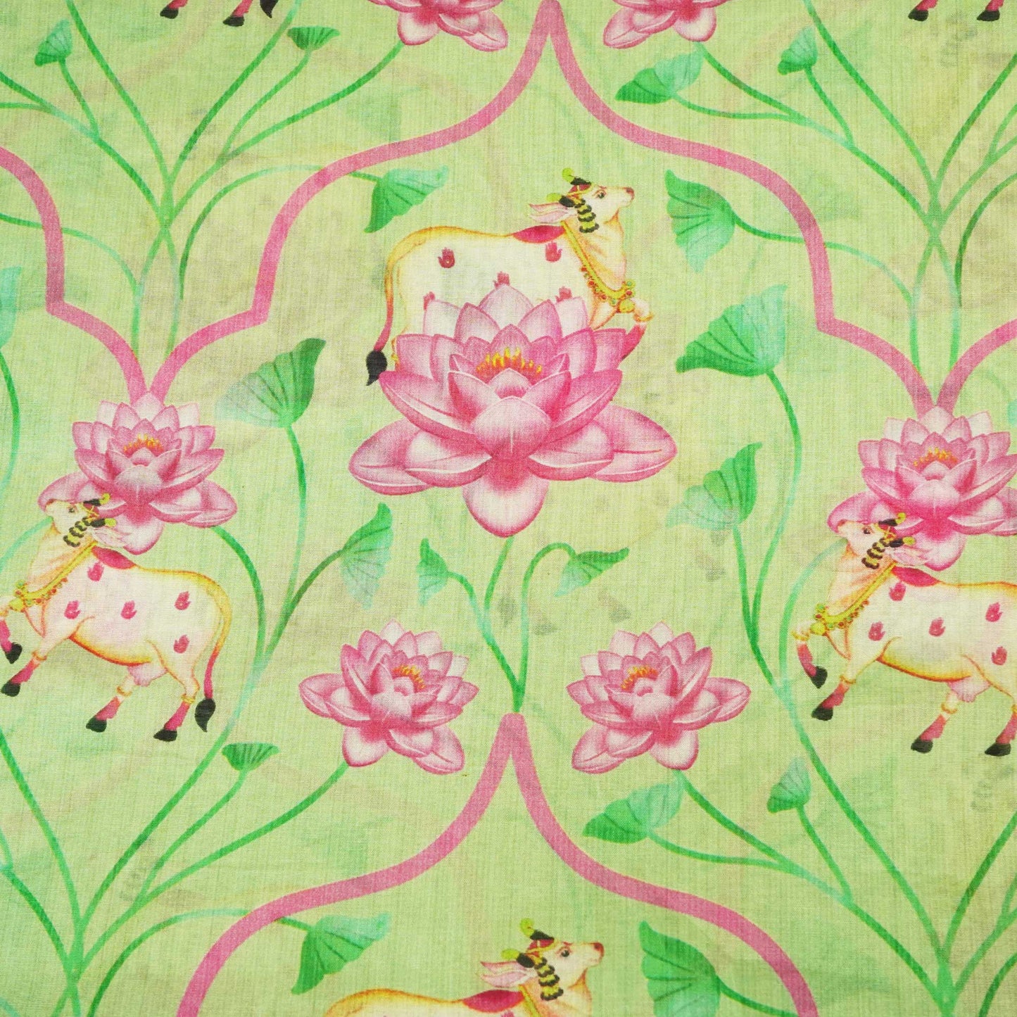 Green Pichwai Print Chanderi Fabric GT-25345