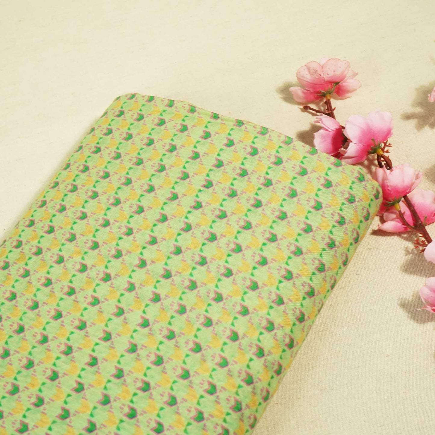 Green Geometrical Print Chanderi Fabric GT-25346