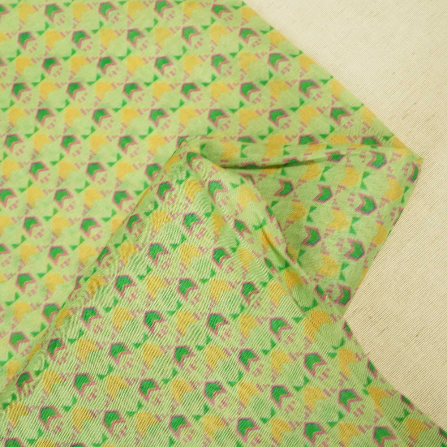 Green Geometrical Print Chanderi Fabric GT-25346
