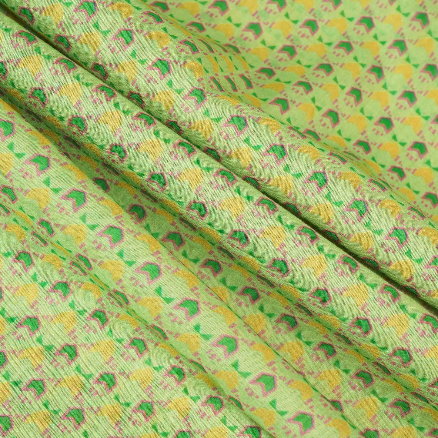 Green Geometrical Print Chanderi Fabric GT-25346