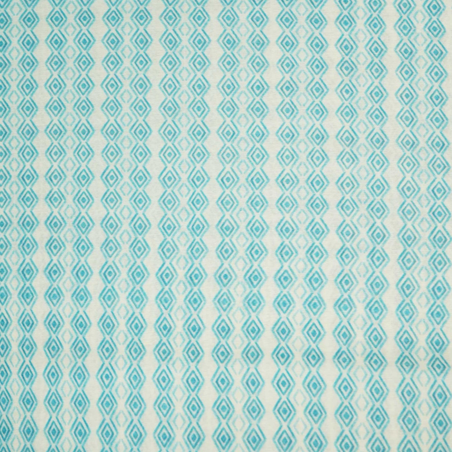 White & Blue Geometrical Print Chanderi Fabric GT-25347