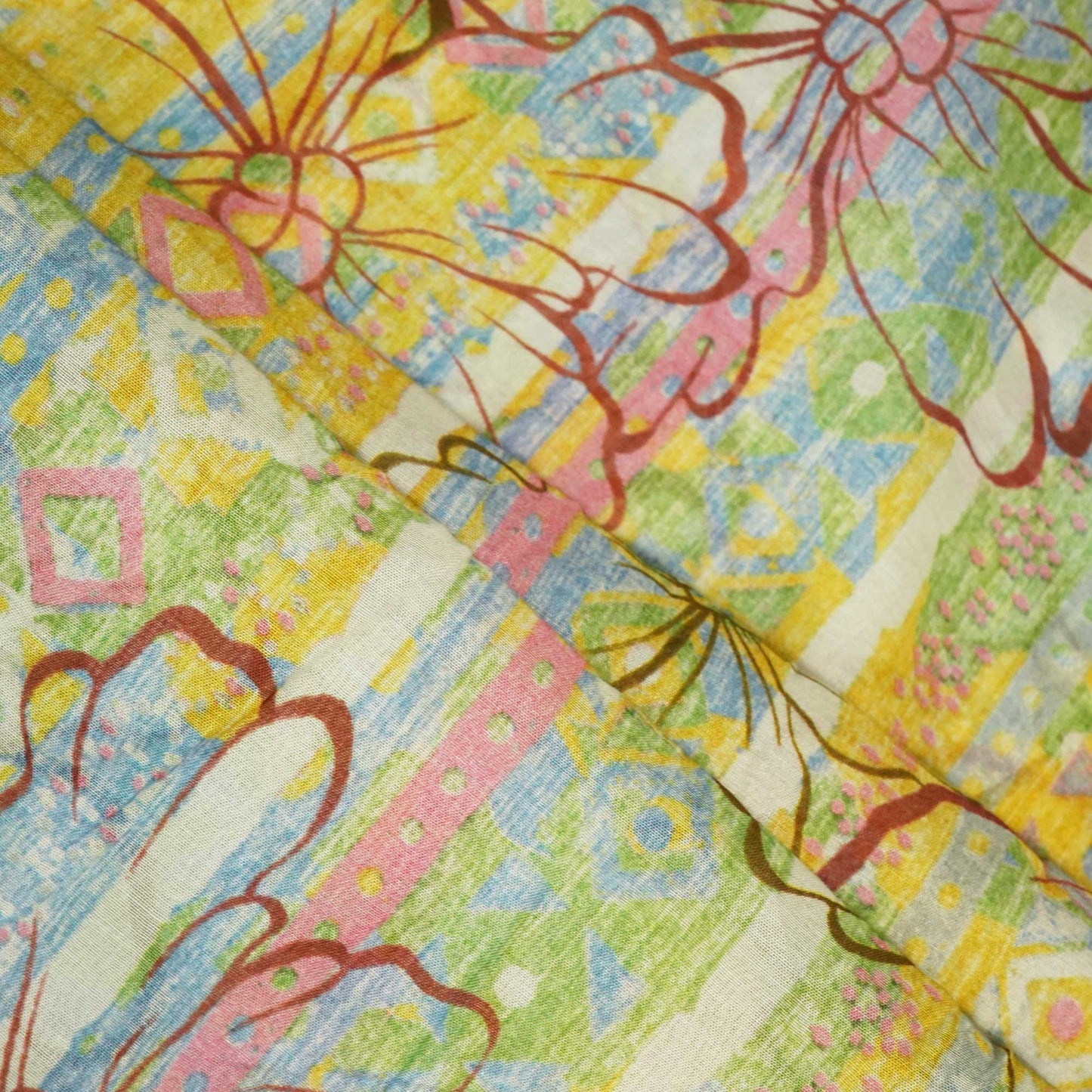 Multicolor & Yellow Floral Print Chanderi Fabric GT-25352