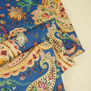 Navy Blue Paisley Print Linen Fabric RM-25360