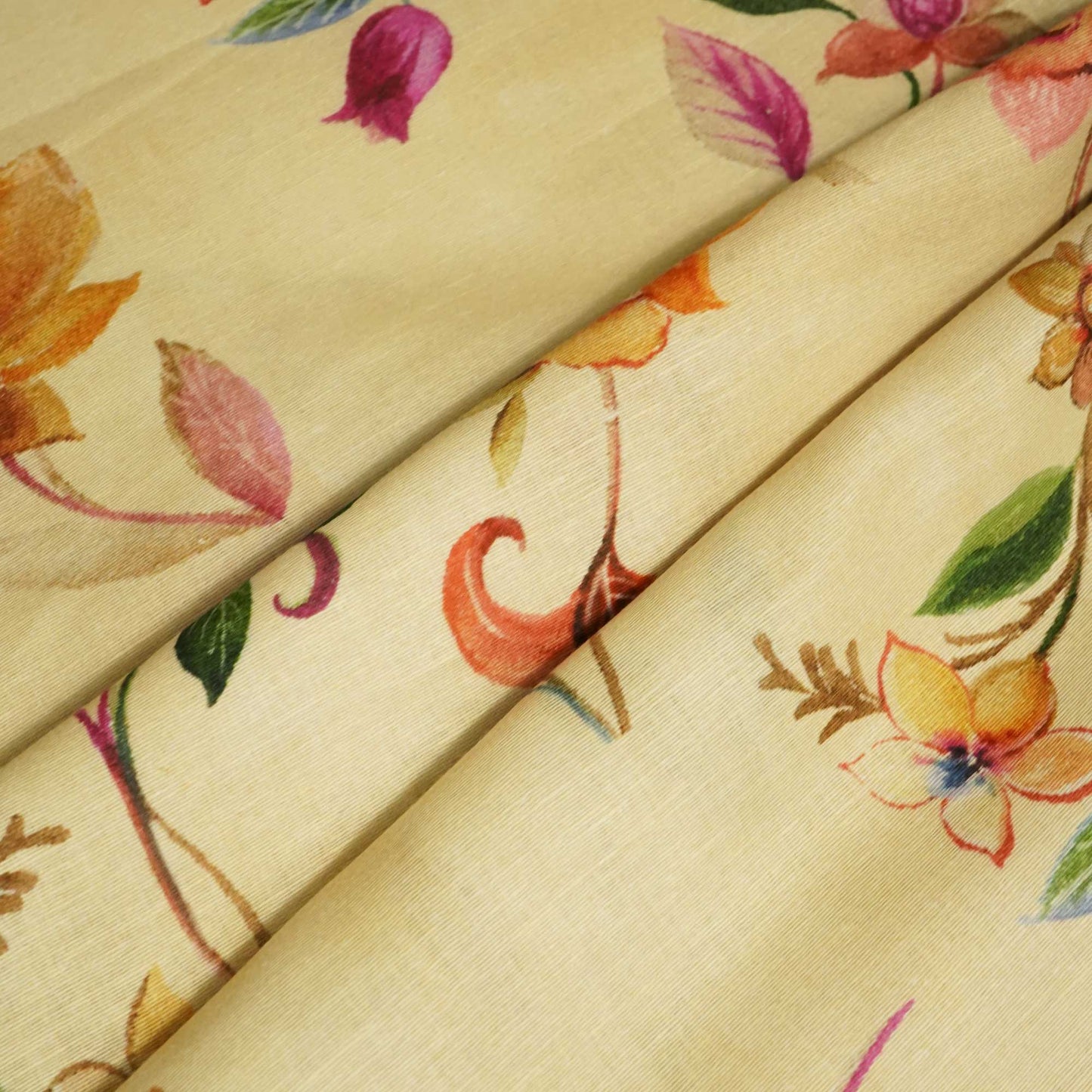 Beige Floral Print Linen Fabric RM-25363