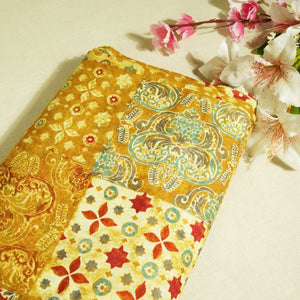 Mustard Yellow Floral Print Cotton Mulmul Fabric GT-25398