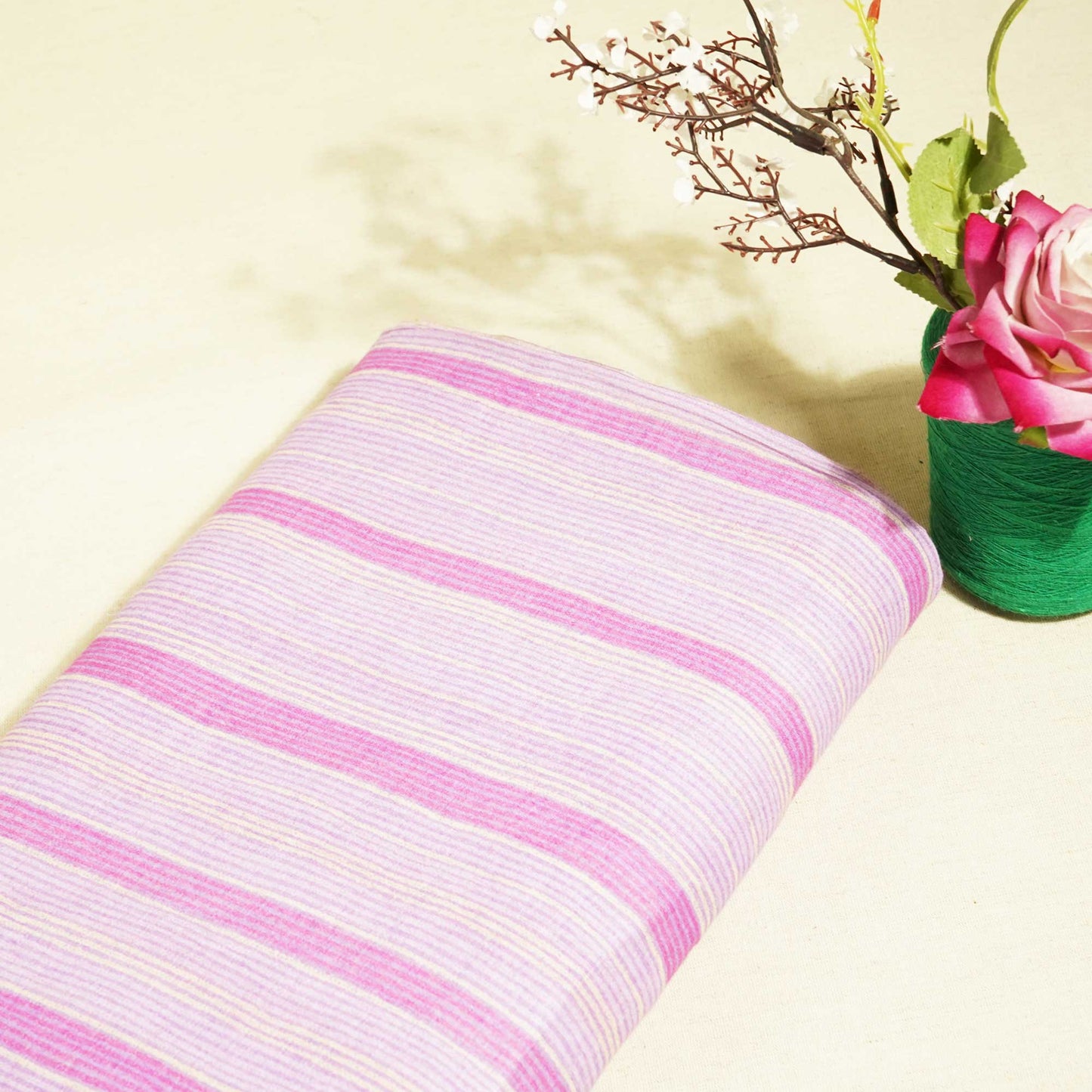 Lavender Stripes Print Cotton Mulmul Fabric GT-25406